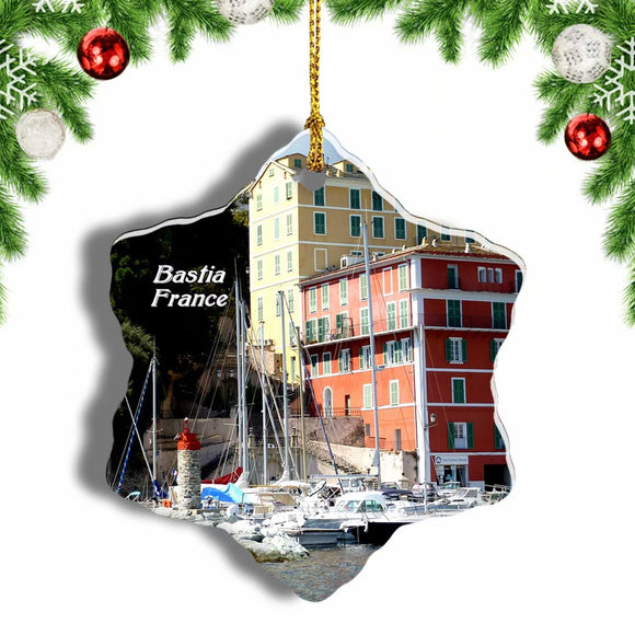 France The old Port Bastia Christmas Ornament 3 Inches Snow