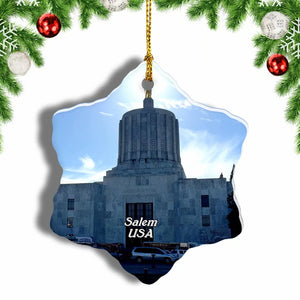 USA America Oregon State Capitol Salem Christmas Ornament 3 Inches Snow