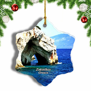 Greece Blue Caves Zakinthos Christmas Ornament 3 Inches Snow