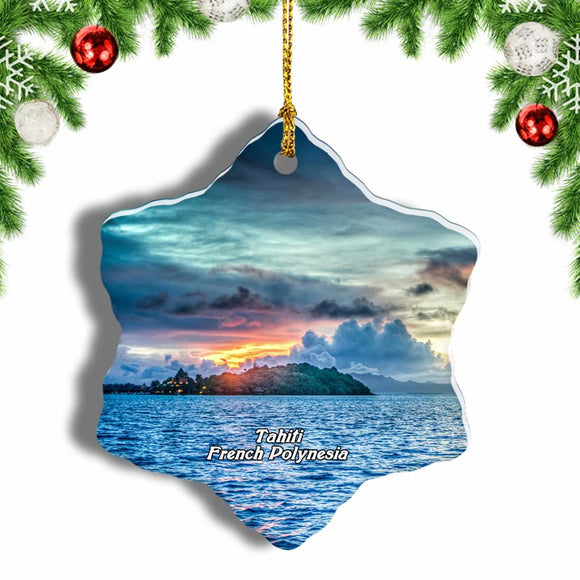 Rangiroa Tahiti French Polynesia Christmas Ornament 3 Inches Snow