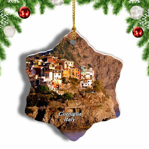 Corniglia Cinque Terre Italy Christmas Ornament 3 Inches Snow