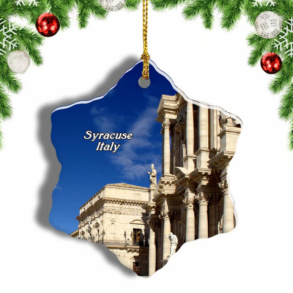 Italy Syracuse Square Sicily Christmas Ornament 3 Inches Snow