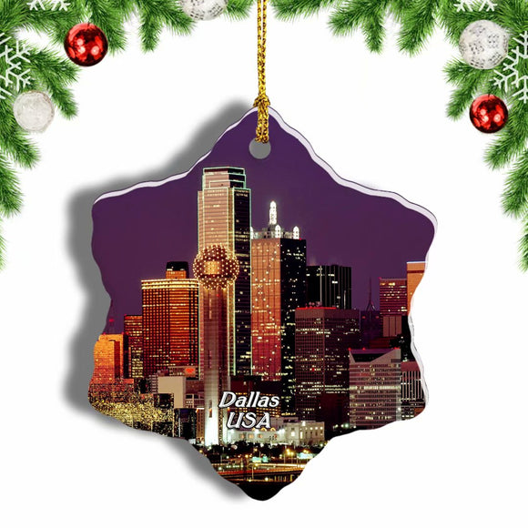 USA America Dallas Christmas Ornament 3 Inches Snow