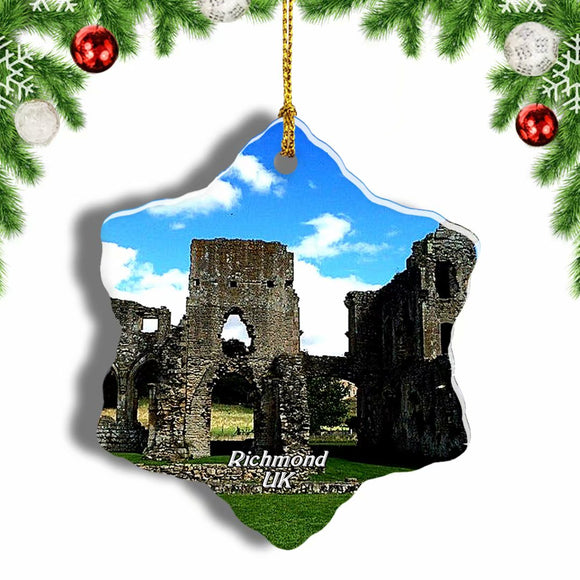 UK England Easby Abbey Richmond Christmas Ornament 3 Inches Snow