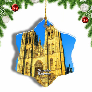 Belgium St. Michael and St. Gudula Cathedral Brussels Christmas Ornament 3 Inches Snow