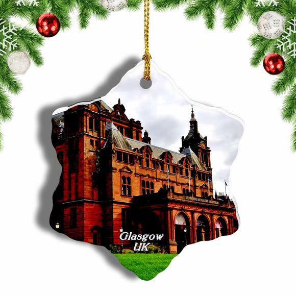 UK England Kelvingrove Art Gallery & Museum Glasgow Christmas Ornament 3 Inches Snow