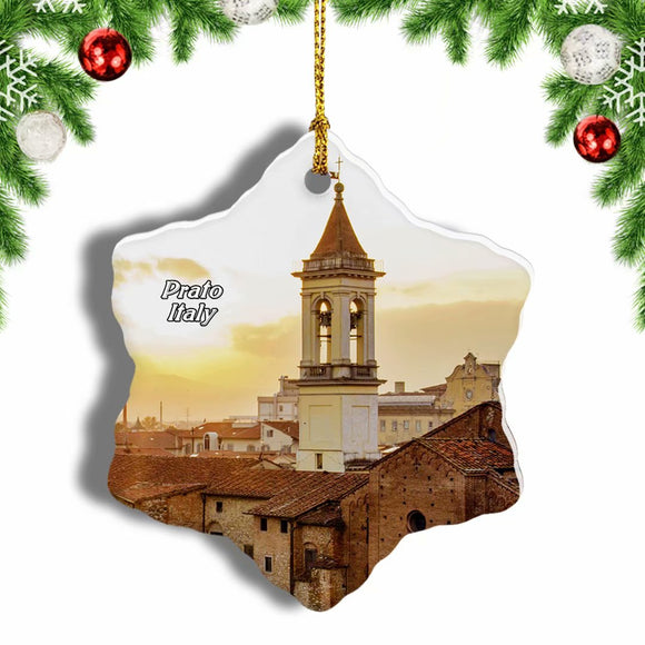 Bell Tower Prato Italy Christmas Ornament 3 Inches Snow