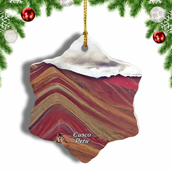 Rainbow Mountain Andes Cusco Peru Christmas Ornament 3 Inches Snow