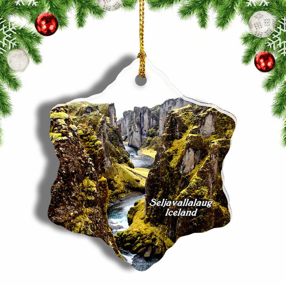 Iceland Seljavallalaug Canyon Christmas Ornament 3 Inches Snow