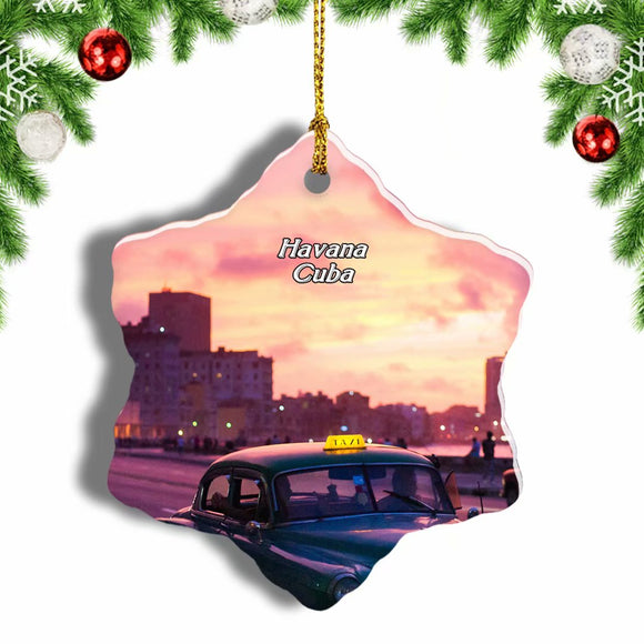 Malecon Havana Cuba Christmas Ornament 3 Inches Snow