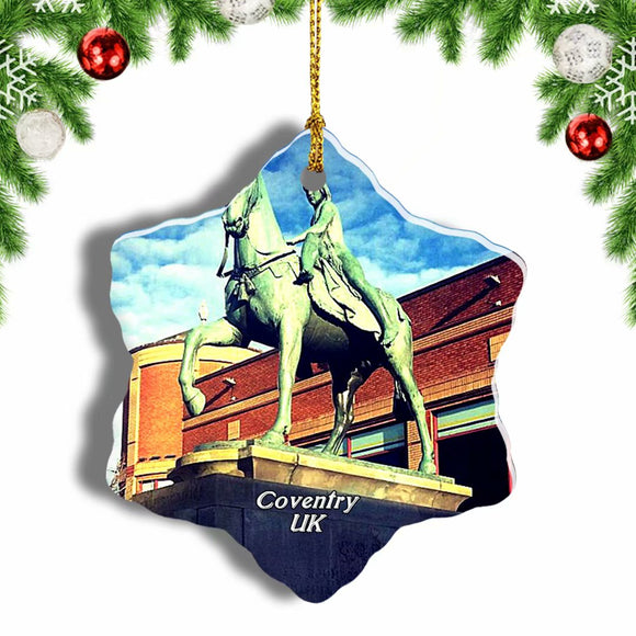 UK England Lady Godiva Statue Coventry Christmas Ornament 3 Inches Snow