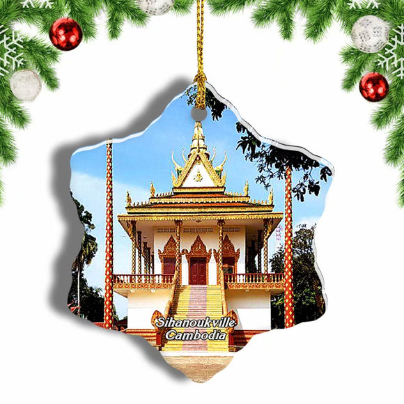 Cambodia Wat Leu Temple Sihanoukville Christmas Ornament 3 Inches Snow