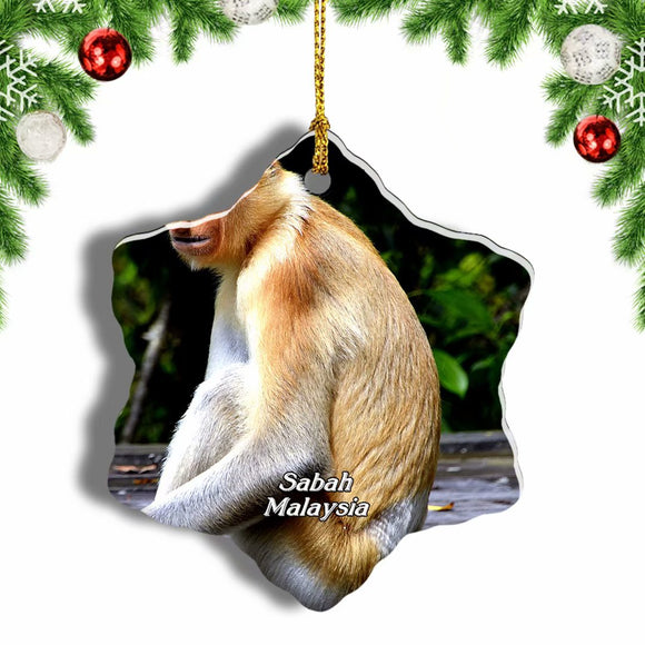 Malaysia Proboscis Monkey Sandakan Sabah Christmas Ornament 3 Inches Snow