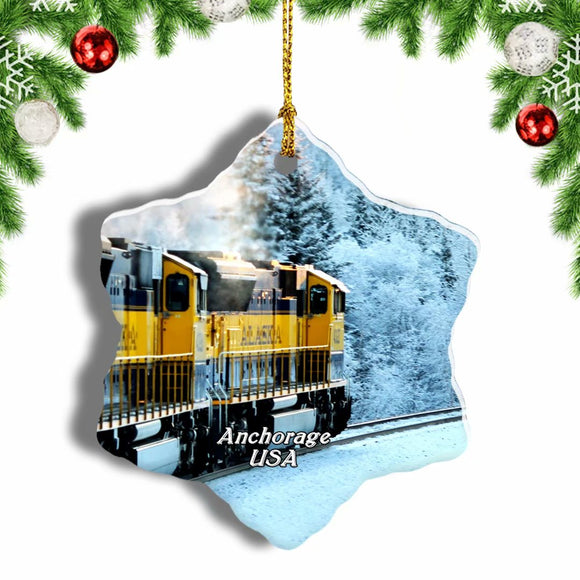 USA America Alaska Railroad Anchorage Christmas Ornament 3 Inches Snow