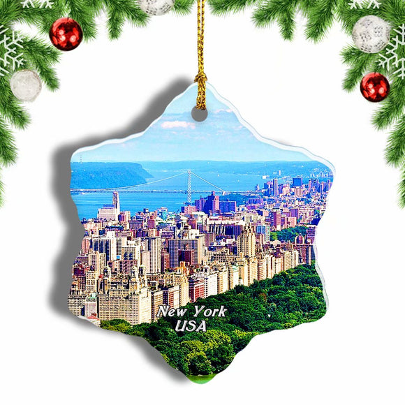 USA America Central Park New York Christmas Ornament 3 Inches Snow