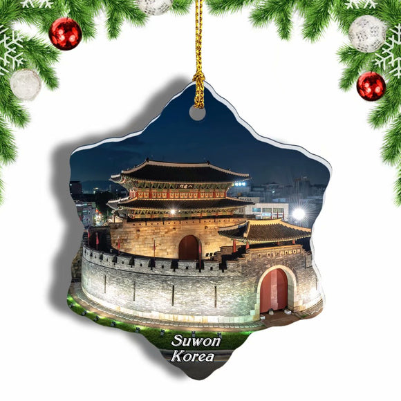 Korea Paldalmun Gate Suwon Christmas Ornament 3 Inches Snow