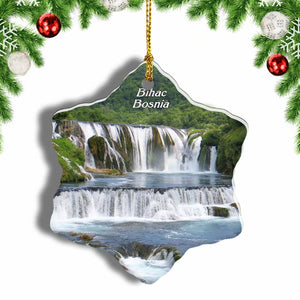 Bosnia Bihac Waterfall Una National Park Christmas Ornament 3 Inches Snow