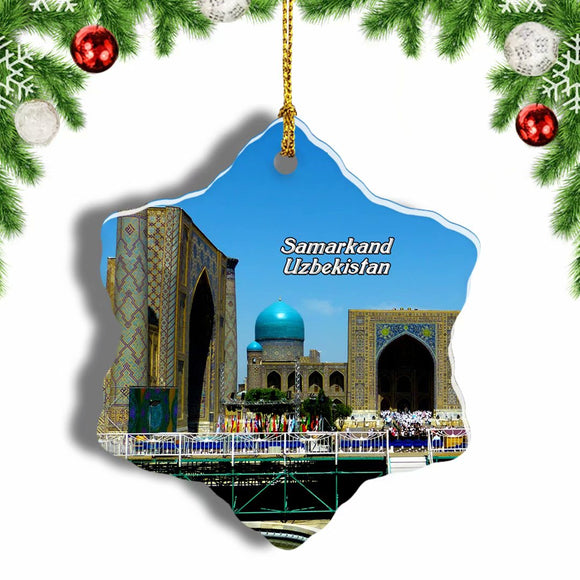 Registan Samarkand Uzbekistan Christmas Ornament 3 Inches Snow