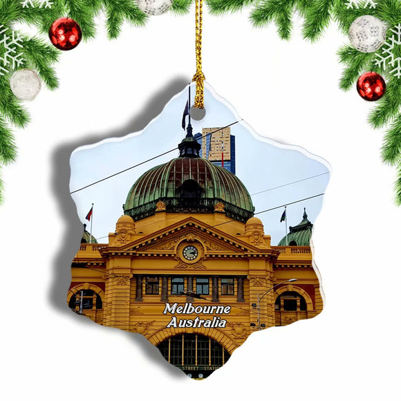 Australia City Circle Tram Flinders Street Railway Station Melbourne Christmas Ornament 3 Inches Snow