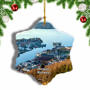 Norway Mount Floyen and the Funicular Bergen Christmas Ornament 3 Inches Snow