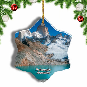 Mount Fitzroy Patagonia Mountain Glacier Lake Argentina Christmas Ornament 3 Inches Snow