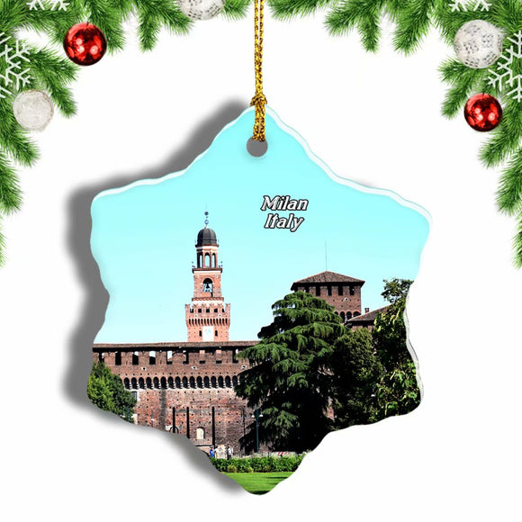 Sforzesco Castle Milan Italy Christmas Ornament 3 Inches Snow