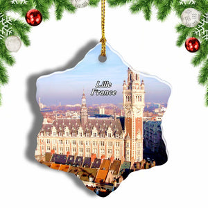 France Grande Place Lille Christmas Ornament 3 Inches Snow