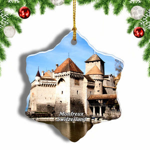 Switzerland Chillon Castle Montreux Christmas Ornament 3 Inches Snow