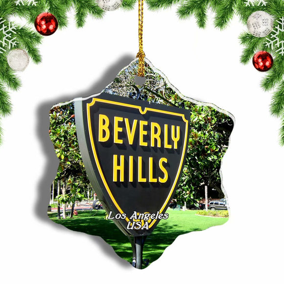 USA America Beverly Hills Los Angeles Christmas Ornament 3 Inches Snow