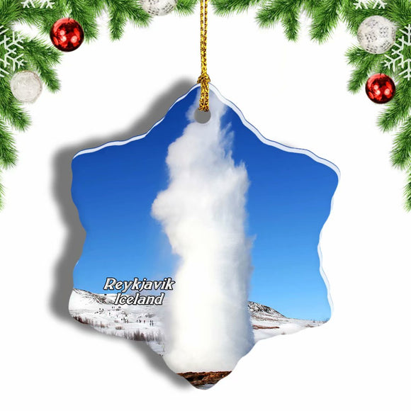 Iceland Great Geysir Reykjavik Christmas Ornament 3 Inches Snow