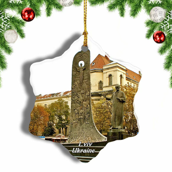 Ukraine Lviv Rynok Square Christmas Ornament 3 Inches Snow