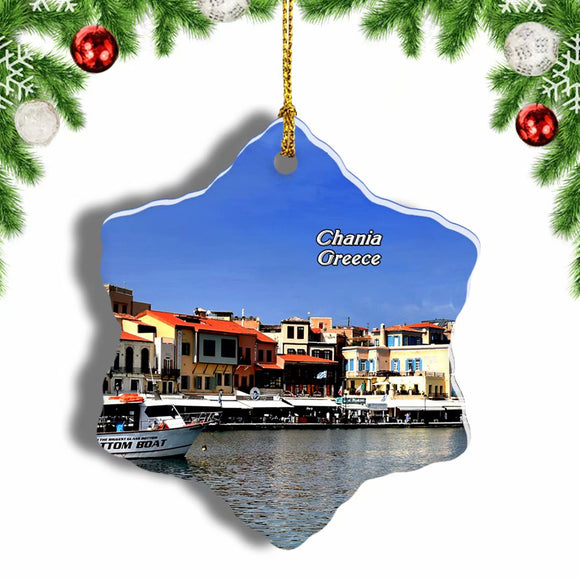 Greece Old Venetian Harbour Chania Crete Christmas Ornament 3 Inches Snow