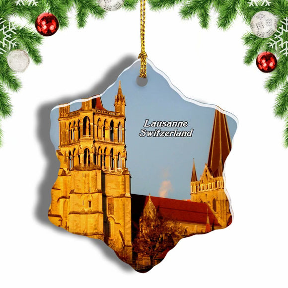 Switzerland Lausanne Cathedral Christmas Ornament 3 Inches Snow