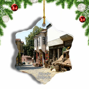 Bulgaria The Old Town Plovdiv Christmas Ornament 3 Inches Snow