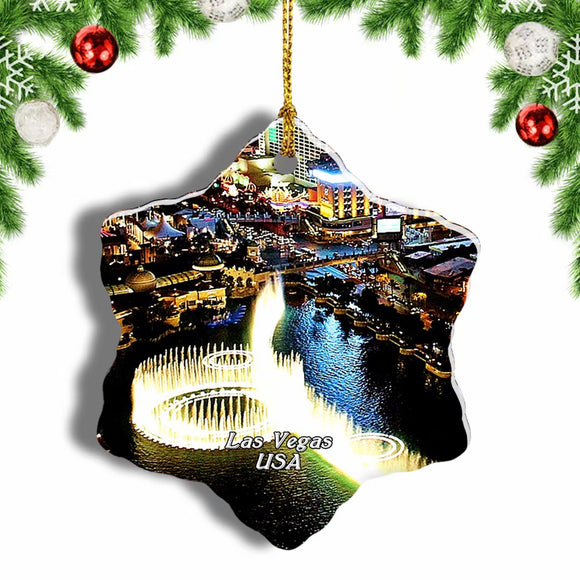 USA America Fountains of Bellagio Las Vegas Christmas Ornament 3 Inches Snow