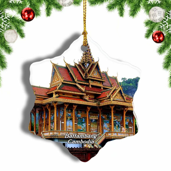 Cambodia Battambang Bat Caves Christmas Ornament 3 Inches Snow