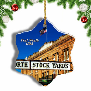 USA America Fort Worth Stockyard Christmas Ornament 3 Inches Snow