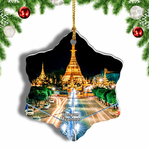 Sule Pagoda Yangon Myanmar Christmas Ornament 3 Inches Snow