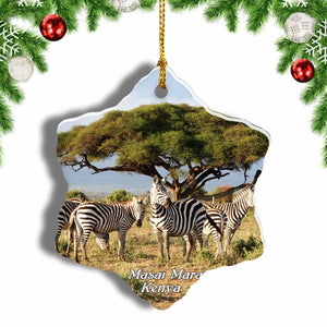 Kenya Masai Mara Zebras Safari Christmas Ornament 3 Inches Snow