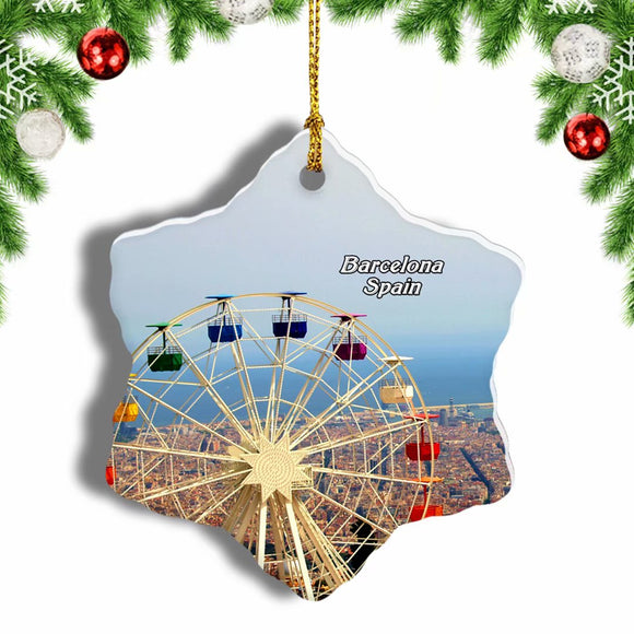 Spain Barcelona Sightseeing Christmas Ornament 3 Inches Snow