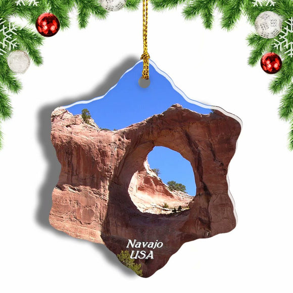 USA America Navajo Window Rock Christmas Ornament 3 Inches Snow