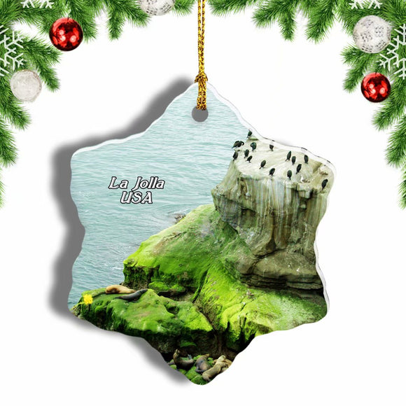 USA America La Jolla Cove Christmas Ornament 3 Inches Snow