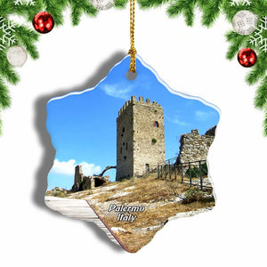 Palermo Castle Italy Christmas Ornament 3 Inches Snow