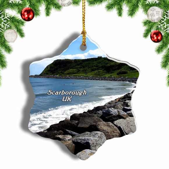 UK England Scarborough Beach Christmas Ornament 3 Inches Snow