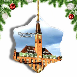 Denmark Copenhagen City Hall Copenhagen Christmas Ornament 3 Inches Snow