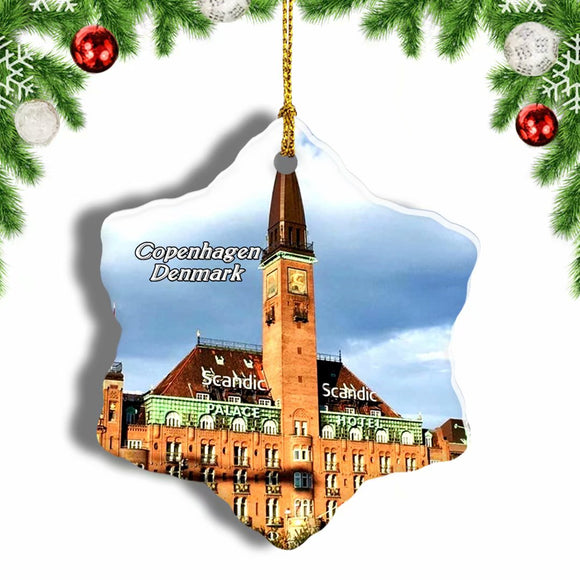 Denmark Copenhagen City Hall Copenhagen Christmas Ornament 3 Inches Snow