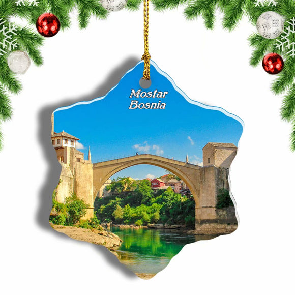 Bosnia Old Bridge Mostar Christmas Ornament 3 Inches Snow