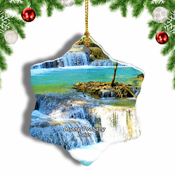 Kuang Si Falls Luang Prabang Laos Christmas Ornament 3 Inches Snow