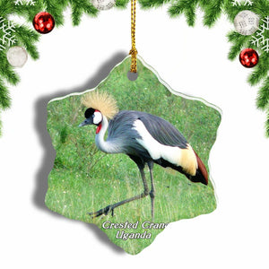 Uganda Crested Crane Bird Christmas Ornament 3 Inches Snow