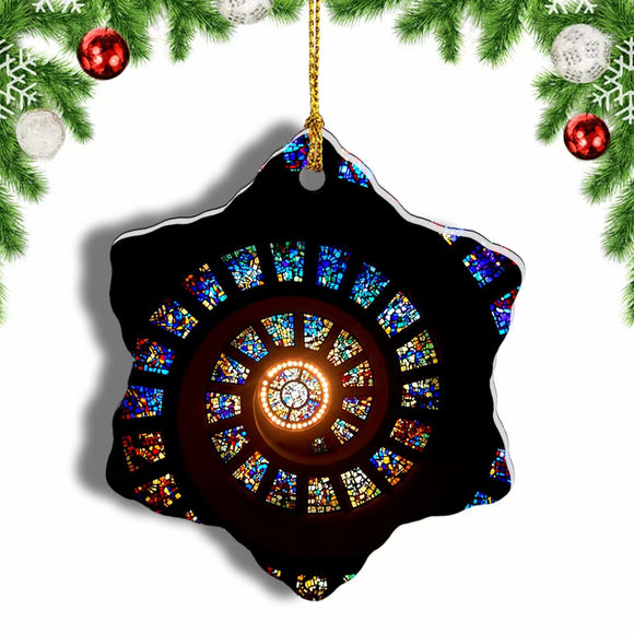 USA America Stained Glass Dallas Christmas Ornament 3 Inches Snow